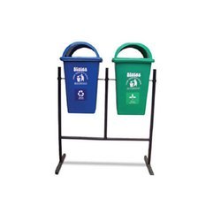 Plastic Military Green & Blue Double Stand Dustbin For Waste Collection