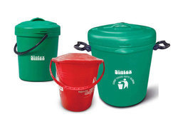 Round Plastic House Dustbin 10 Ltr - Plastic Material, 10 Liters Capacity, Red and Green Colors | Clean-in-Place Usage for Industry Container Cleaning