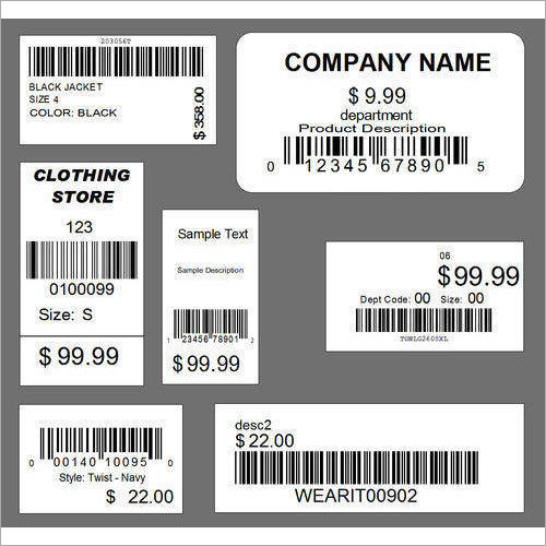 Self Adhesive Barcode Label - Paper Material, 0.5 mm Thickness, White with Parallel Lines | Customizable Shape, Multicolor Printing, Perfect for Supermarket Use