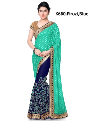 Blue Floral Embroidered Georgette Saree Collection