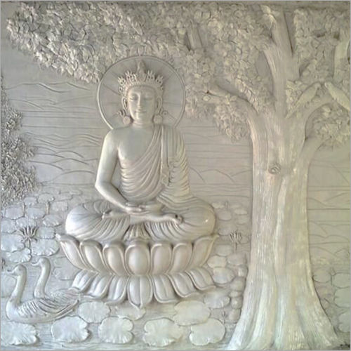 White Budh Embossed Wall Mural