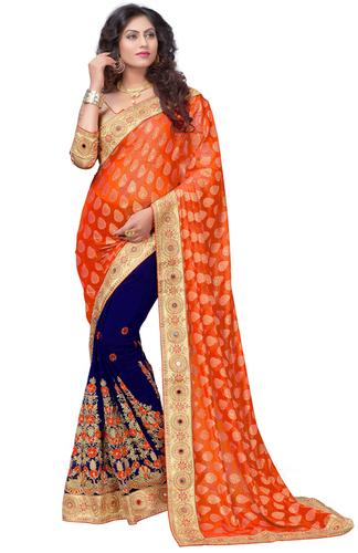 Multicolor Brasso & Georgette Embroidered Saree Collection