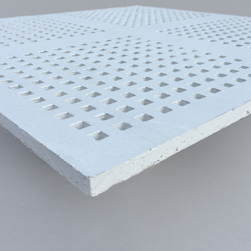 Gypsum Perforated Acoustic Panel - 595x595 mm | Vinyl Laminate Finish, Square Perforation, NRC 0.65 with Glass Wool, Edge Profile: Square