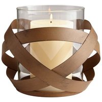 Iron And Glass Hurricane Votives Candle Holder - Iron And Glass, Medium, Brown | Round Shape, Modern Style, Indoor Decor