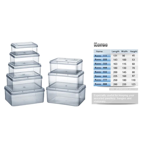 Plastic Storage Container Kores Series - PP Material , Transparent Color, Rectangle/Square Shape, Injection Molded with Partitions, Reusable & Lightweight