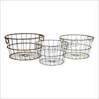 Ss Wire Basket - Metal Wire, Round Shape , Silver Finish With Handle
