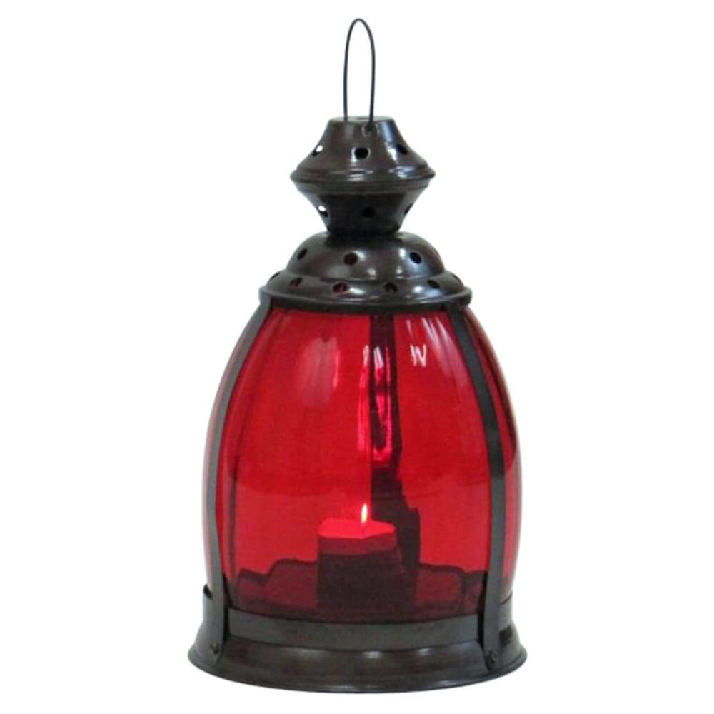 Antique Candle Lantern Color Red Glass