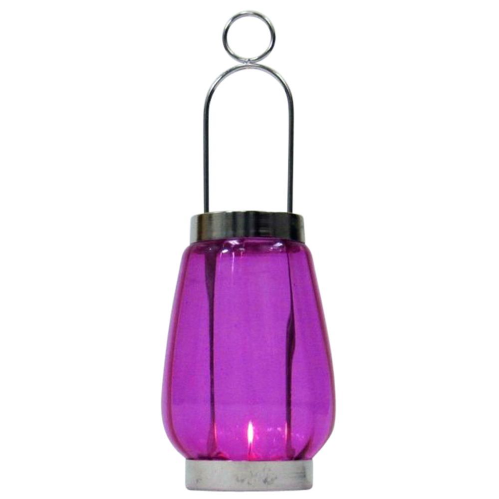 Pink Glass Candle Lantern Round Sliding Chrome Plated