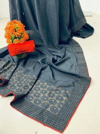 Designer Silver Zari Banarasi Silk Saree