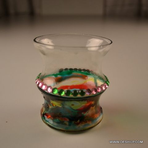 Decorated Glass T-Light Candle Holder