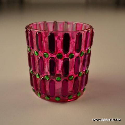 Pink Glass Decor T Light Candle Holder