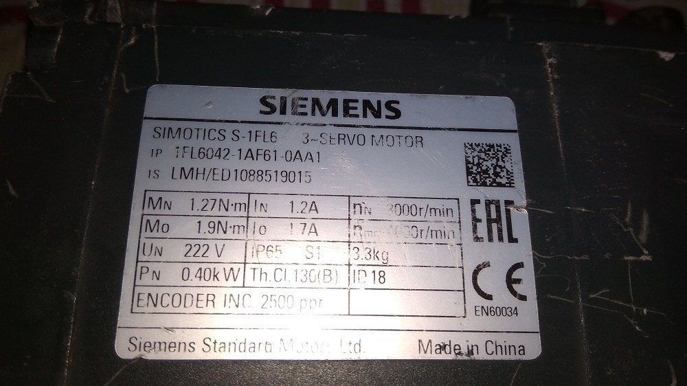 SIEMENS SERVO MOTOR 1FL6 042-1AF61-0AA1
