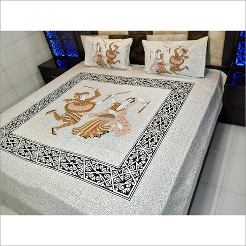 Available In Different Color Jaipuri Embroidery Double Bed Sheet