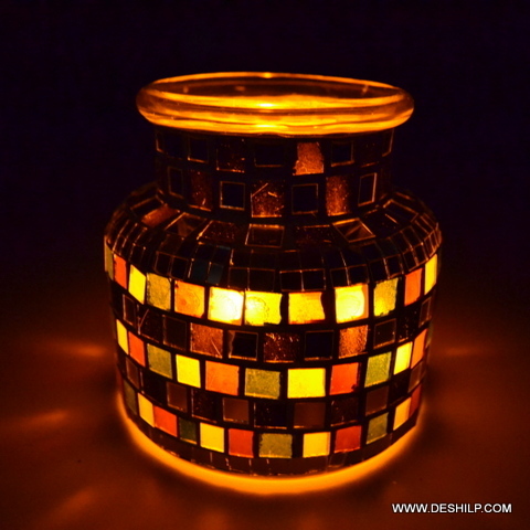 Jar Type Mosaic Handmade Glass Candle Holder - Style: Antique Imitation
