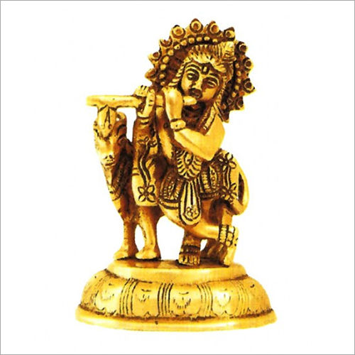 Brass Golden Lord Krishna Statue