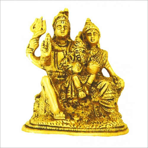 Brass Golden Shiva Parvati With Ganesh Statue