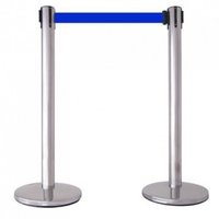 Que Manager - Stainless Steel, 2m Red/black/blue Belt | Durable Iron Base, 90cm Height, Ideal For Organizing Queues In Events