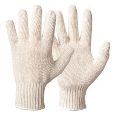 Full Finger White Cotton Knitted Gloves