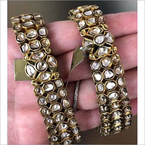 Ladies Gold Plated Bangles - Premium Quality with White Kundan Stones | Modern Design for Weddings, Anniversaries, Engagements, and Parties