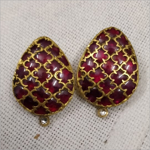 Ladies Gold Stud - Customized Sizes, Lightweight Design, Inlaid with Bright Maroon Stones, Ideal for Parties and Engagements