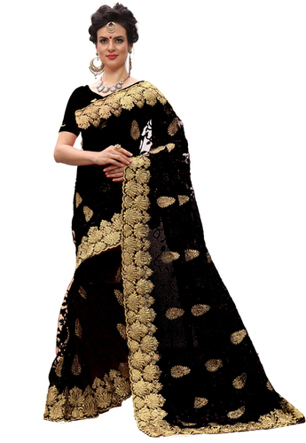 Black Heavy Embroidered Net Saree Collection