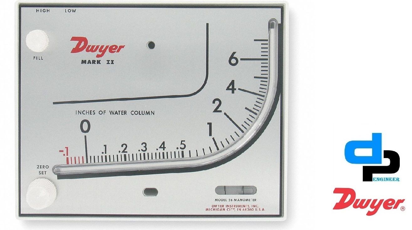 Dwyer Mark II Model 25 Manometer Range 0-3 Inches WC