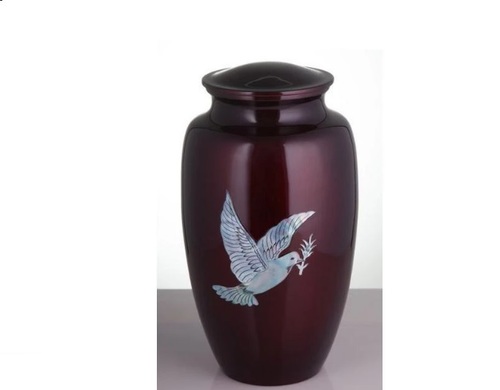 Enamel New Burgundy Mother Of Pearl Inlay Dove Urn