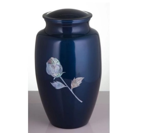 Mother of Pearl Inlay Rose Cremation Urn Blue New