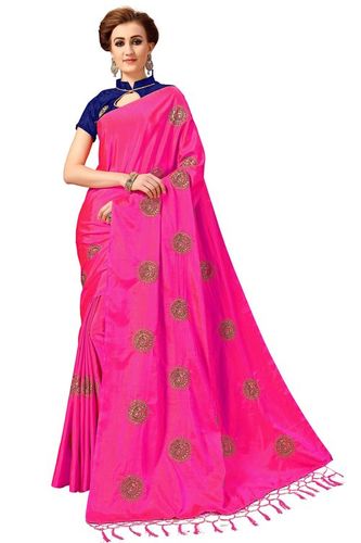 Pink Silk Embroidered With Tassel Border Saree Collection