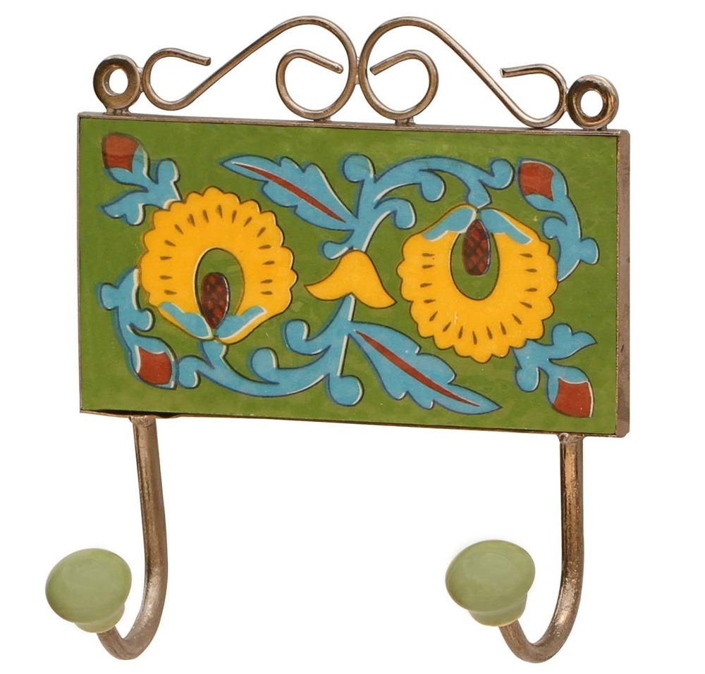 Ceramic Double Wall Hook Rectangular Tile In Iron Frame