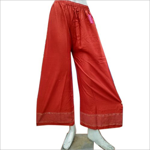 Ladies Rayon Palazzo - Available in Multicolor & Red, Casual Dress Type, Plain Pattern, Quick Dry, Washable, Sizes S to XXL, Year-Round Wear