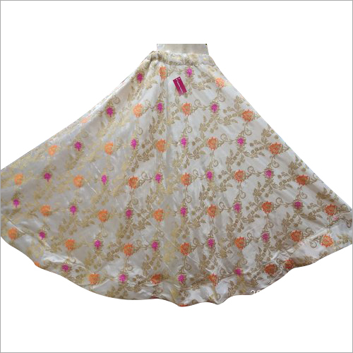 White And Also Available In Multicolor Girls Satin Brocade Skirt