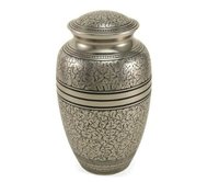 Silver Oak Urn - Brass Metal, 10.4h X 6.1d Inches, Silver Finish - Engraved Design With Floating Hearts, Ideal For Home Decoration And Memorial Showcase