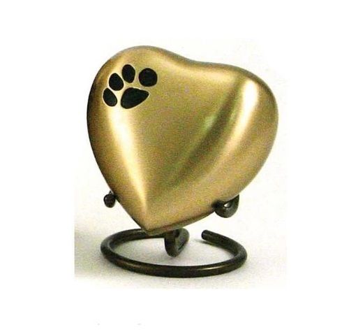 Classic Brass Paw Print Heart Keepsake- New