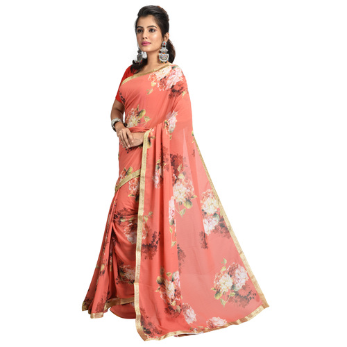 Digital Printed Designer Bollywood Saree - Georgette, 5.5 Meters, Red | Breathable, Non-Toxic, No Fade, Quick Dry, Stylish Ethnic Wear for All Seasons