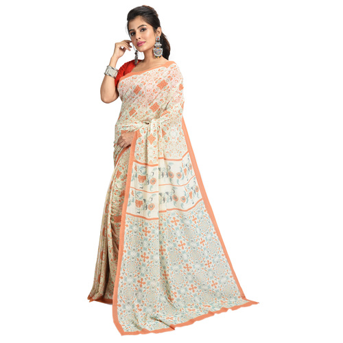 Cream Digital Printed Designer Bollywood Saree