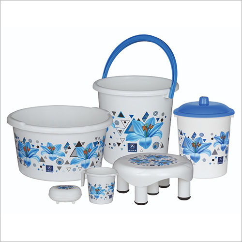 6 Bathroom Set White And Blue