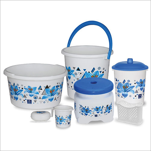 7 Bathroom Set White and Blue