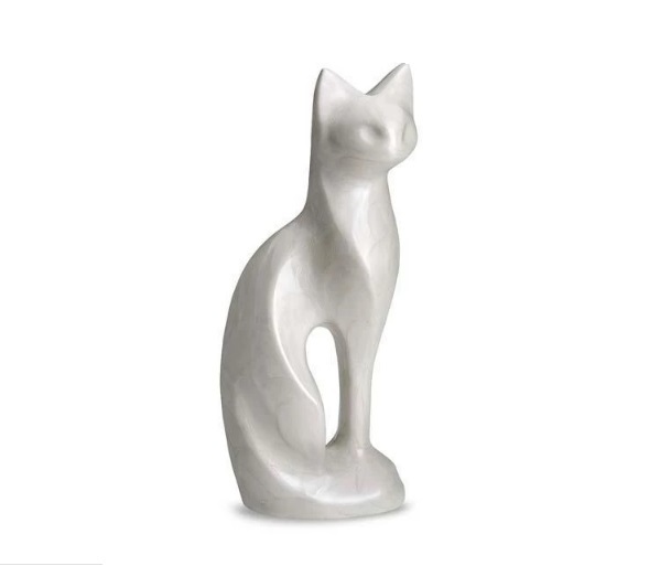 Cat Urn in Cold Cast White