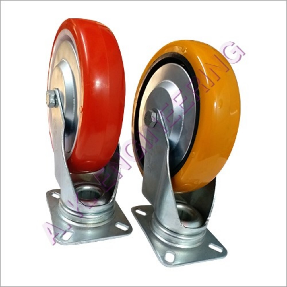 Swivel Plate Caster Wheel - 125mm Wheel Size | Durable Metal Frame, PU Wheel, Smooth Bearing, Ideal for Trolleys & Equipment