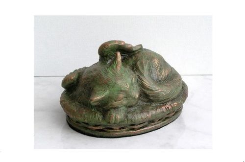 Cat Urn in Cold Cast Bronze Verdigris New