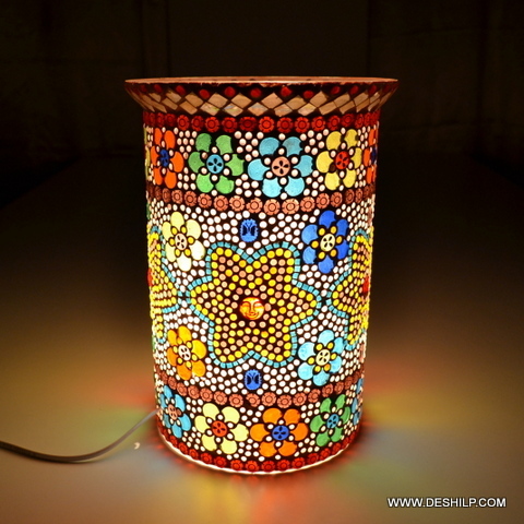 Multicolored Decorated Glass Mosaic Table Lamp - Size: Height :- 30 Cm Dia :- 22 Cm