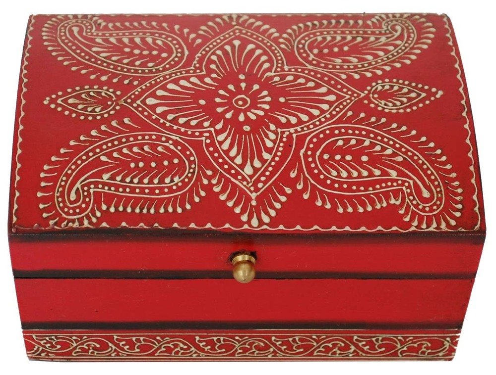 Wooden Vintage Look Red Jewelry Box - Red Mosaic Hand Built, Square Shape, Classical & Modern Style