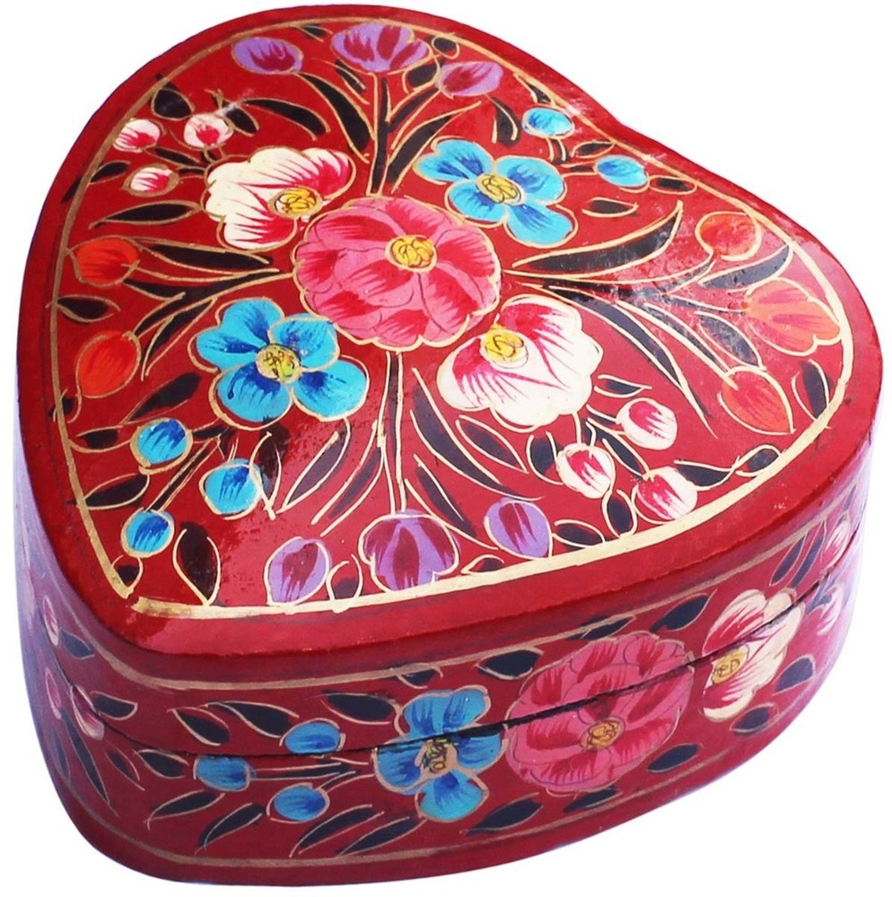 Paper Mache Red Heart Jewelry Box