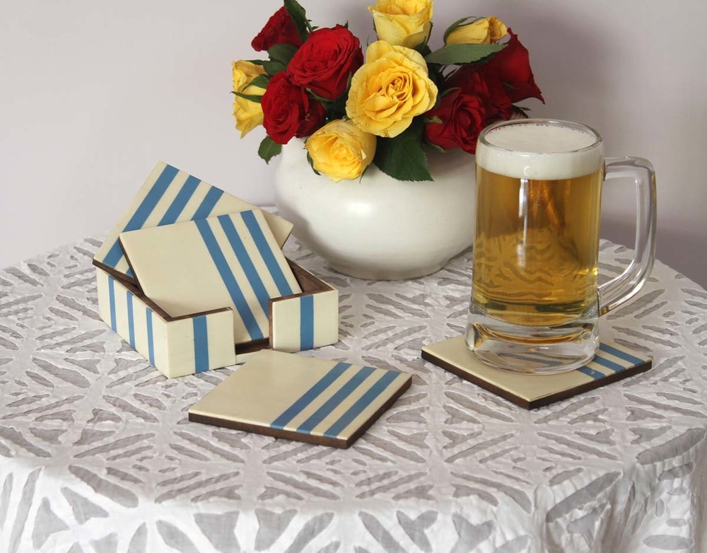 MDF Square Coasters In Set Of 4 With Holder