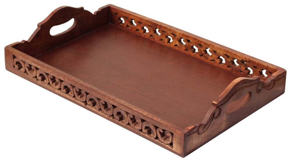 Wooden Serving Tray Handmade With Lattice Work - Reclaimed Wood, Brown, Square, Indoor Outdoor Use, Decorative Design
