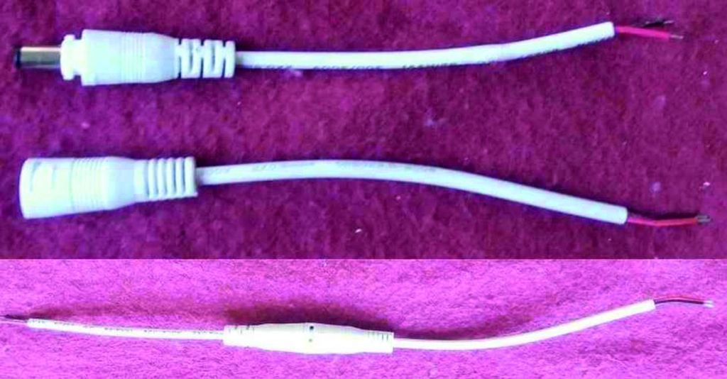 DC Male Female Connector Cable White Round