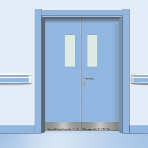 Blue Hospital Door With Kick Pull Plate