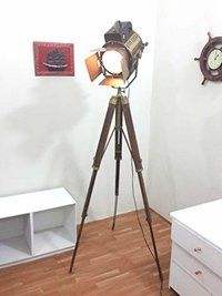 Thor Vintage Studio Theater Spot Light Designer Antique Tripod Search Light Spot Lamp Brown