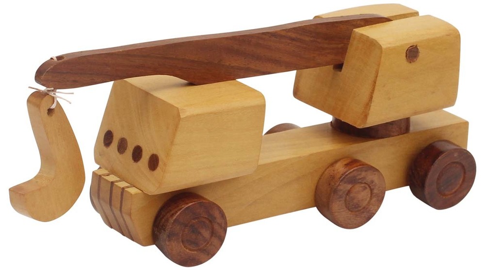 Wooden Crane Toy - Handmade 3.5 Inch Brown Design | Classic and Modern Styles Movable Wheels Sustainable Natural Wood Decorative Indoor and Outdoor Fun